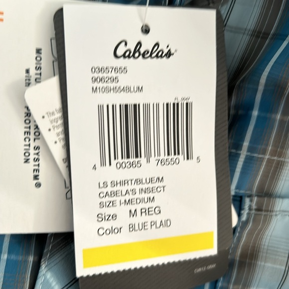 Cabelas insect defense men’s medium blue plaid shirt . Long sleeve - Picture 3 of 3